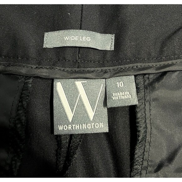 Worthington Black Trousers Slacks Womens SZ 10 Wide Leg Pleated High Rise Belted - Picture 6 of 7